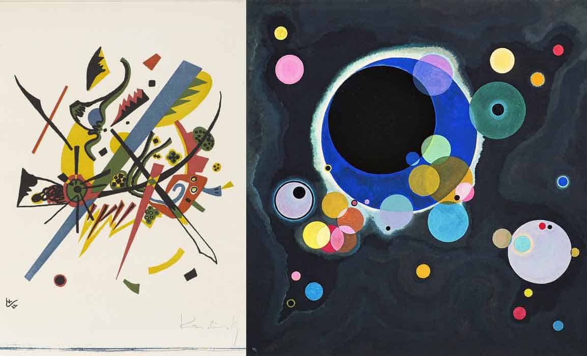 Abstract Art by Vassily Kandinsky - Small worlds I, 1922 and Several Circles, 1926.