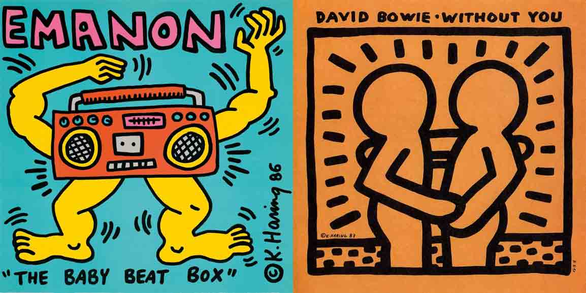 Keith Haring's album covers for 'without you' by David Bowie.