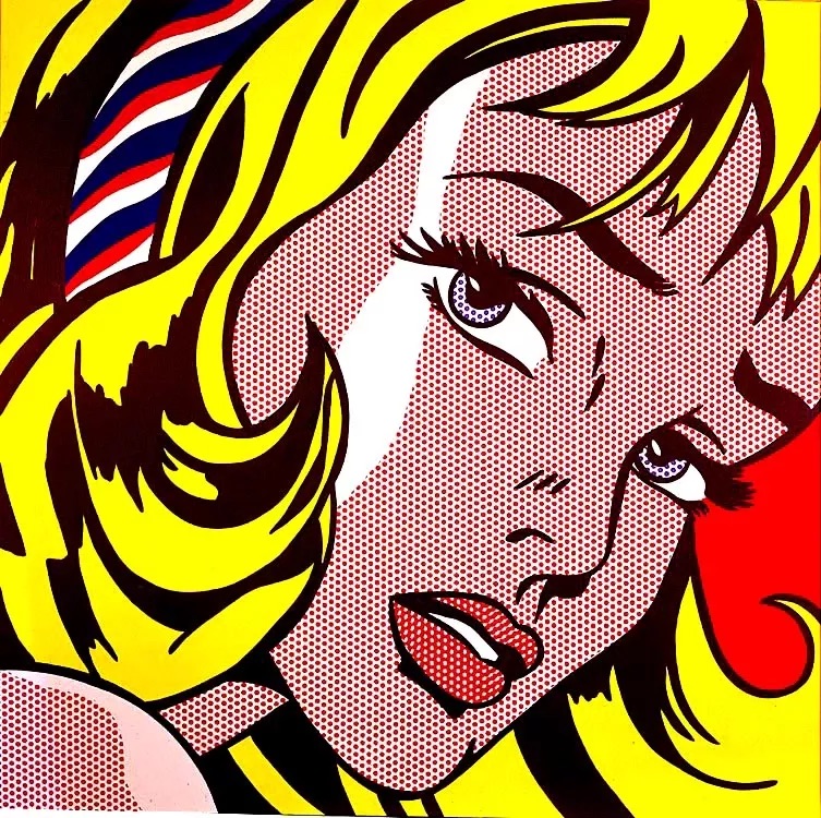 One of Roy Lichtenstein's most well-known works that depicts a distressed woman glancing over her shoulder.