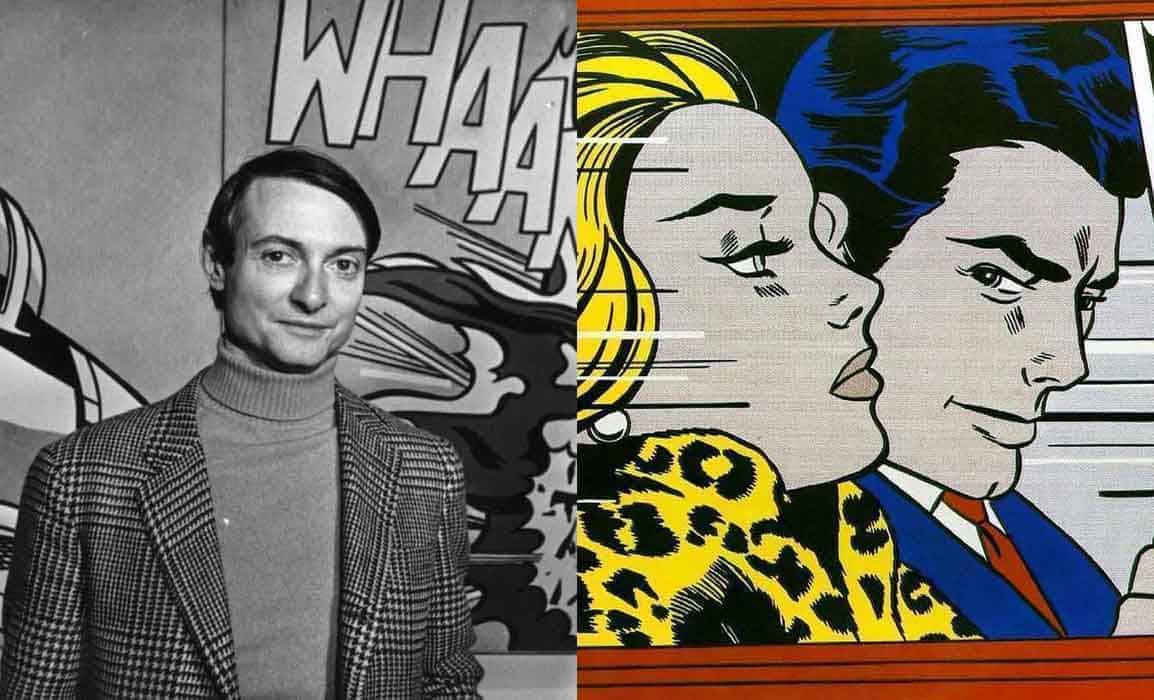 Roy Lichtenstein and his work 'In the car', 1963.