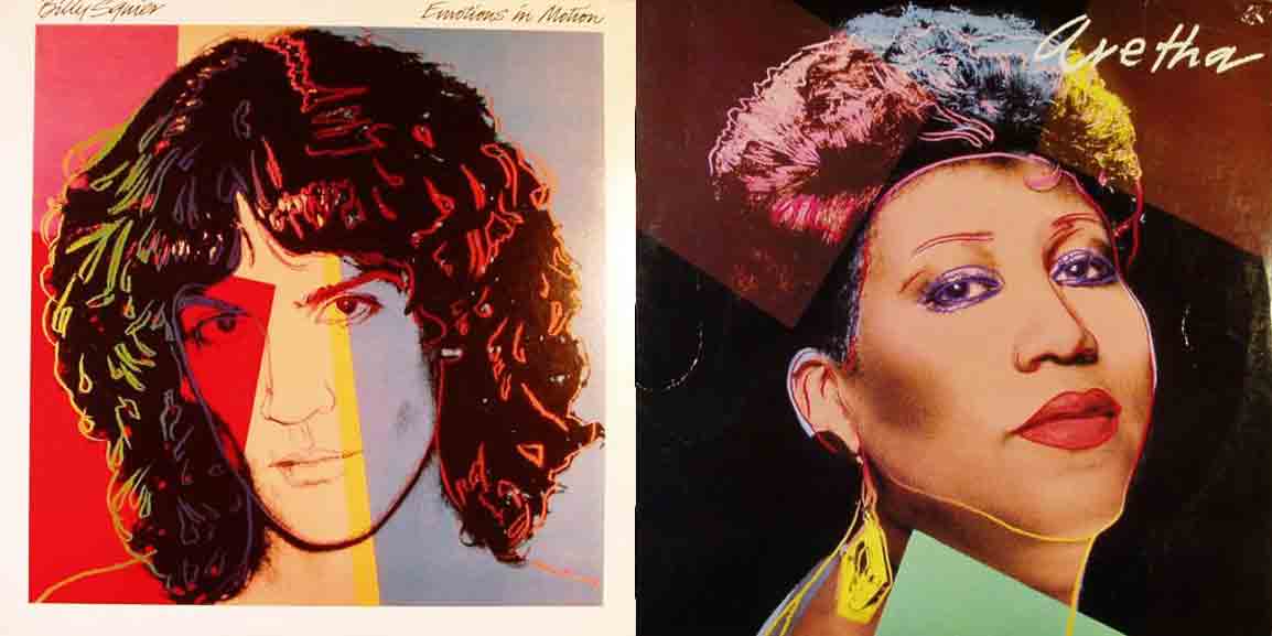 Andy Warhol's album covers for Billy Squier and Aretha Franklin.